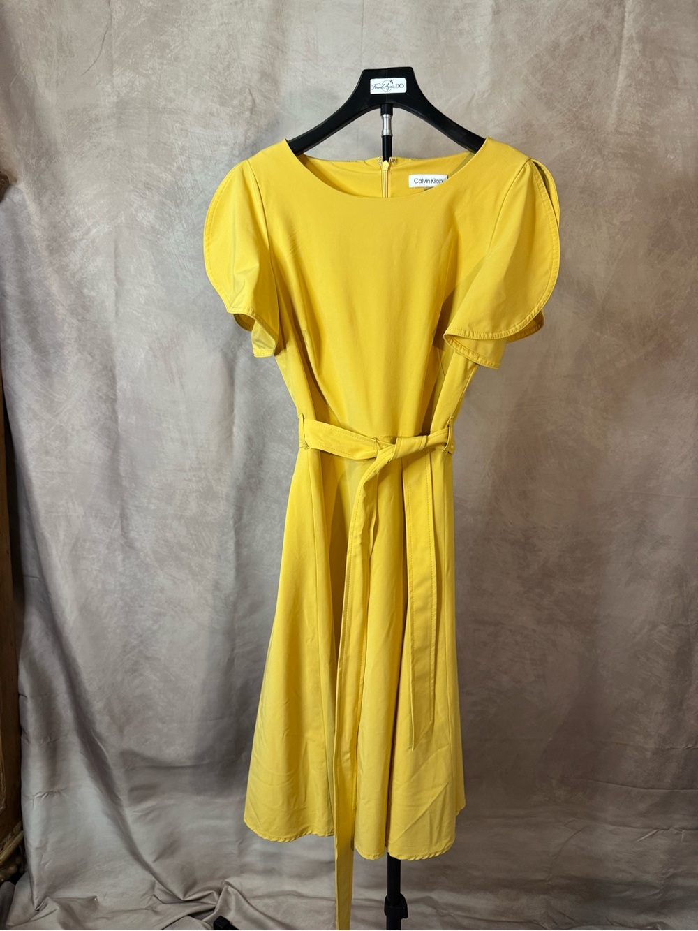 Calvin Klein Yellow Belted Midi Dress Size 8